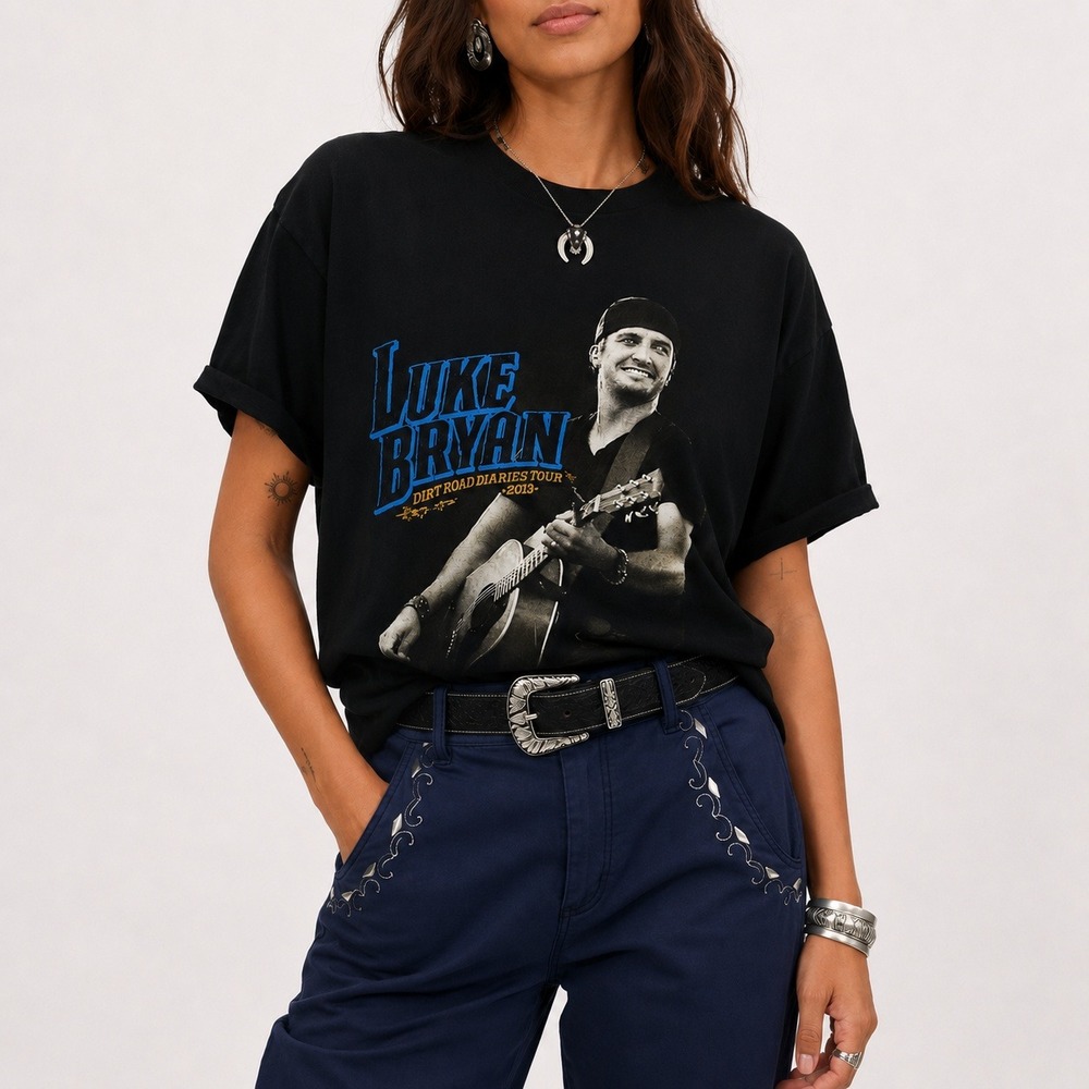 2013 Luke Bryan Dirt Road Diaries Tour T-Shirt Women M Black Country Graphic Tee